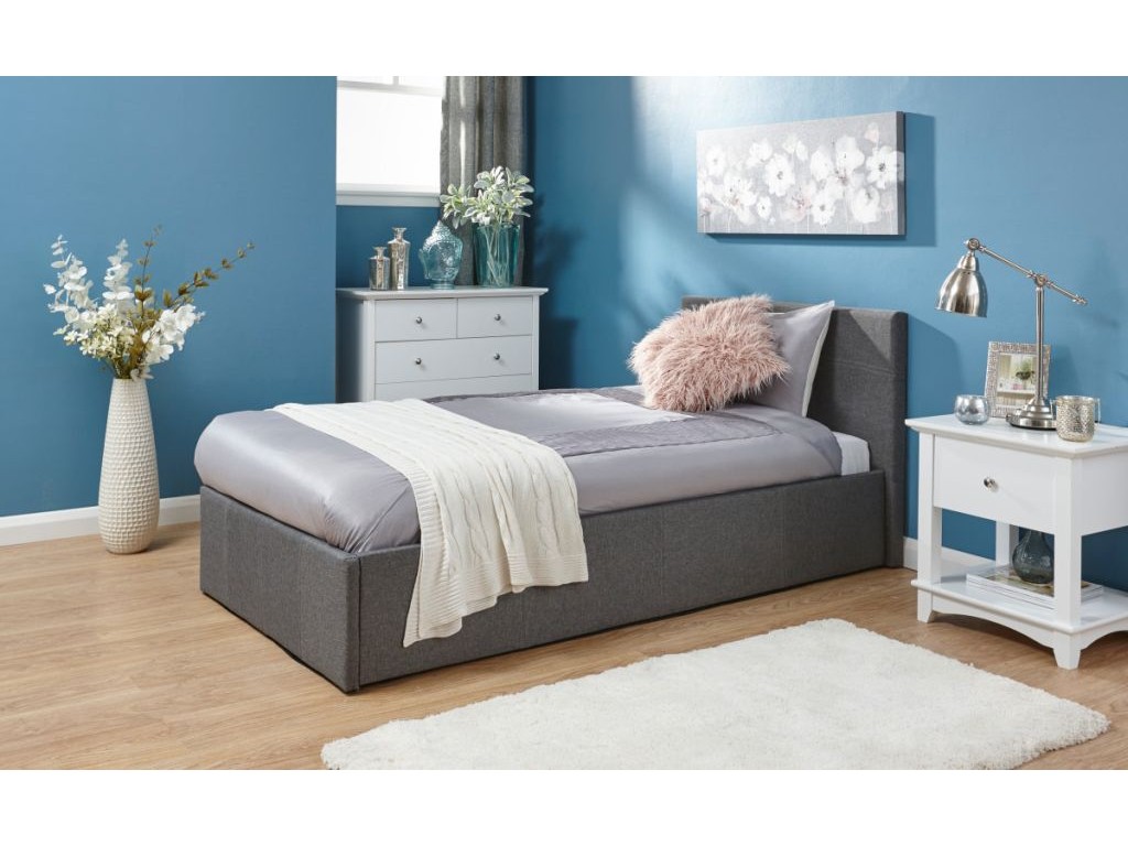 Contemporary 3ft Single Grey Fabric Side Gas Lift Up Ottoman Bed